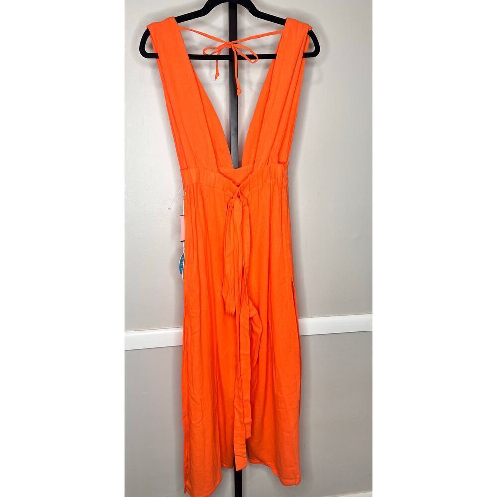 ☀️NWT Wet Vermillion Plunge Neck Tie Waist Cover-Up Jumpsuit Orange Size XS - Picture 4 of 8
